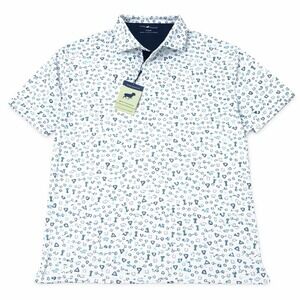 Horn Legend Mens XL Golf Polo Shirt White Blue Pattern New With Tags Performance